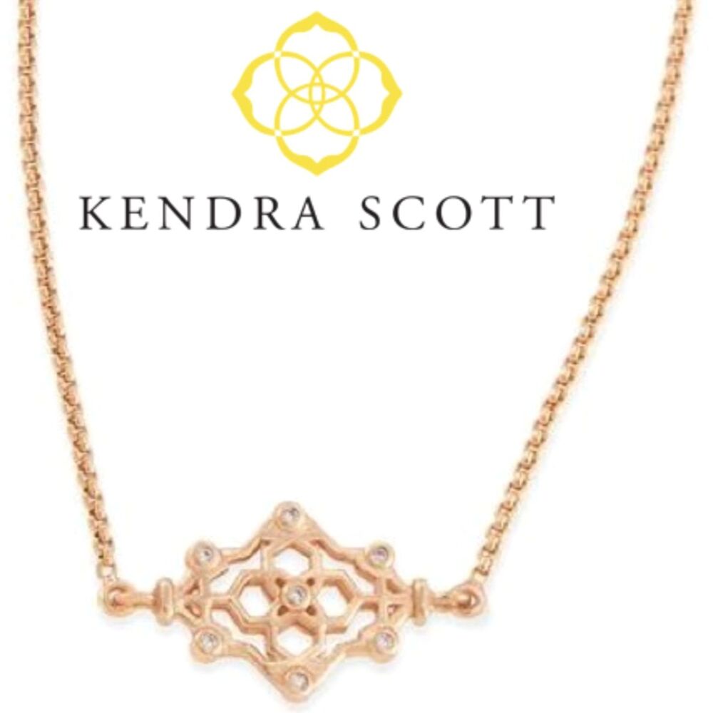 RARE NWOT Kendra Scott Riley Rose Gold Adjustable Slider Necklace Pavé Geometric